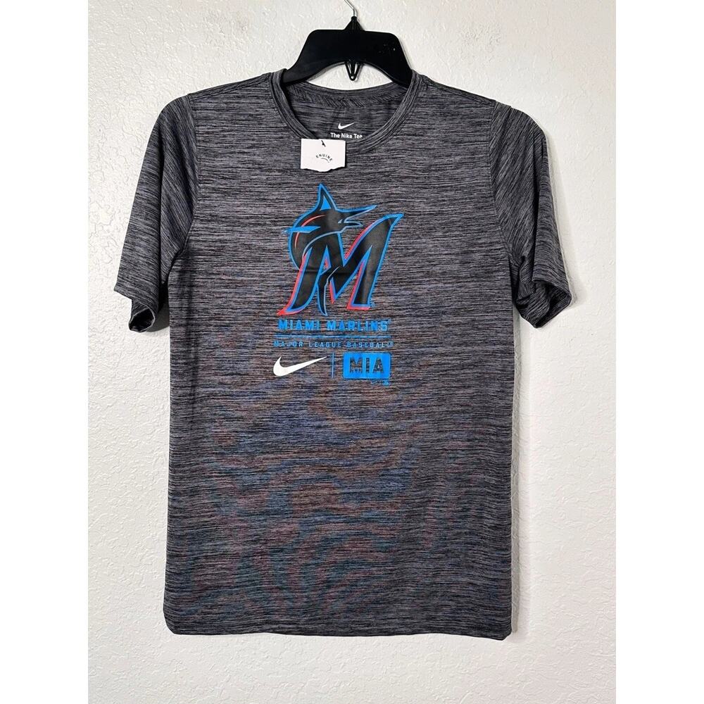 Nike Miami Marlins MLB Dri-FIT Tee Shirt Gray Mens Training Gym Activewear M NWT